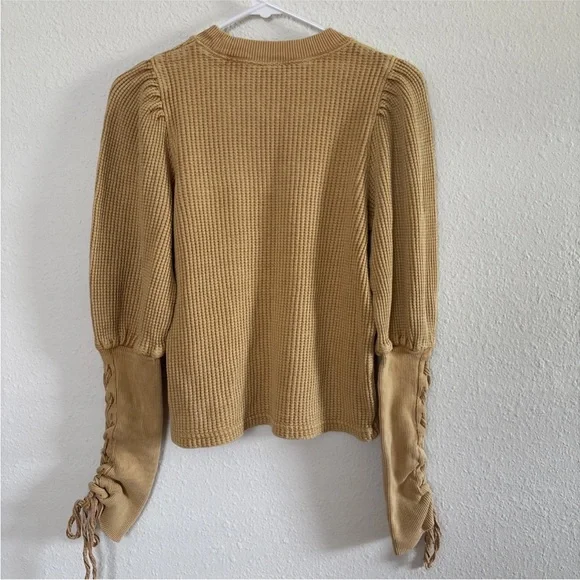 Free People FP One Womens Top XS Mustard Tasha Waffle Thermal Long Puff Sleeve - Picture 5 of 10